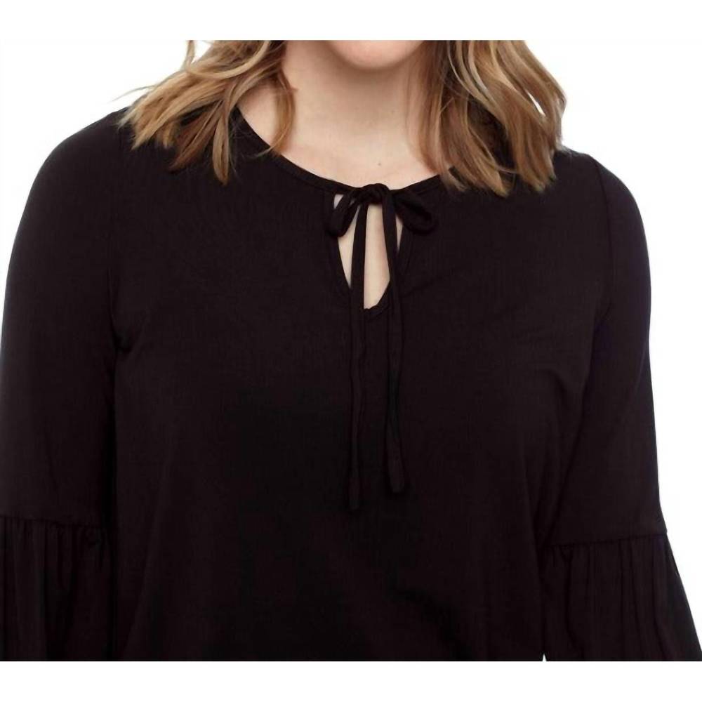 NEW UP! bamboo knit long sleeve tie neck top in black
